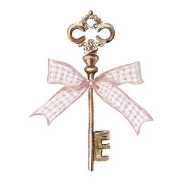 llave vintage con lazo ilustraci&oacute;n coquette rosa antiguo retro bonito