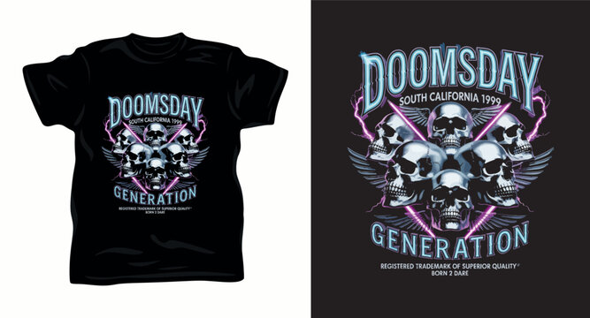 Doomsday generation skulls t shirt design with lightning and danger.