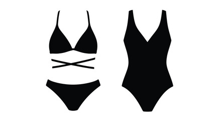 Obraz premium Black silhouette illustrations of a bikini and one piece swimsuit