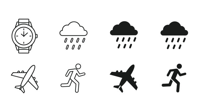 Weather and travel icons with time and activity indicators