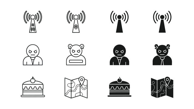Various icons depicting technology, emotions, and special events in a grid layout