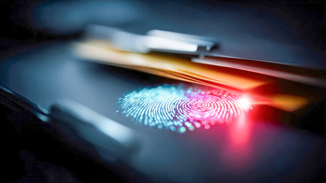 Red file folders with glowing fingerprint icon symbolizing secure digital identity and protected document access