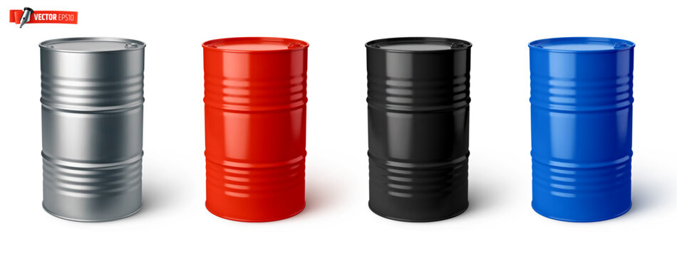 Vector realistic illustration of barrels of oil on a white background.