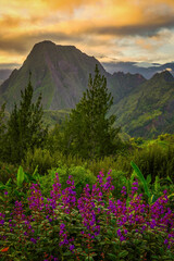 Obraz premium Scenic cloudy landscape of Cirque de Salazie, La Reunion island, French oversea department, Indian Ocean 