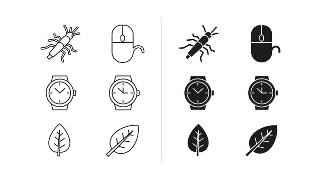 Whimsical icons combining insects with everyday objects and nature elements
