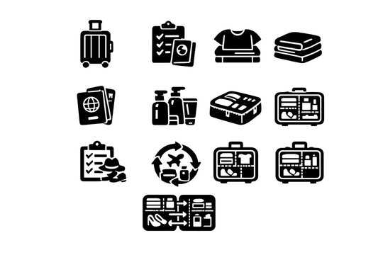 Symbol generation depicting vector image clothes preparation icon simple travel workflow set