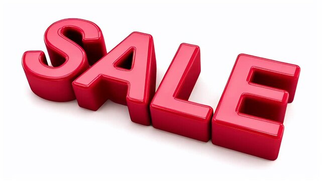 Retail promotion campaign advertisement. A 3D rendering of the word SALE in bold, glossy, red capital letters. The letters are arranged in a staggered formation.