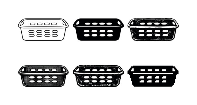 Rectangular clothes basket with ventilation holes and side grips, intended for transporting laundry items | Create ONE image