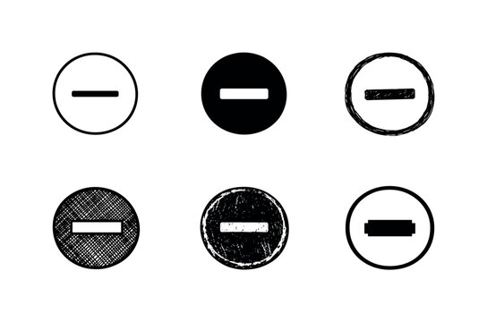 Minus Sign Variations. Bold minus sign centered inside a clean circular border, universal symbol of subtraction, removal, or