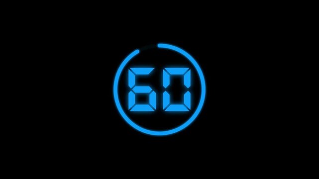 Countdown timer from 65 to 0 seconds real time. Modern flat design of countdown animation isolated on transparent background with alpha channel 65 Seconds Digital Countdown Timer Animation