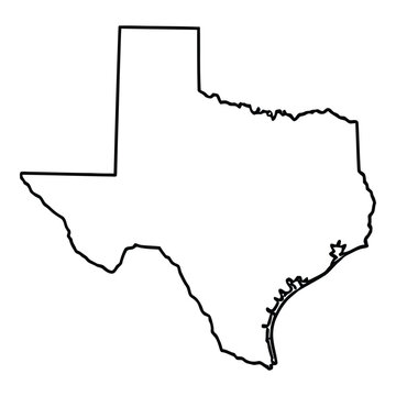 Simple black and white line drawing of the state of texas usa