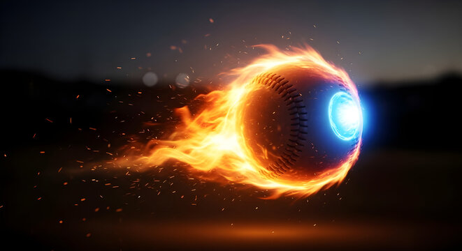 Soccer ball on fire in motion creating intense dynamic effect. High energy sports concept with speed power and dramatic flames in action scene.