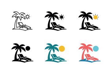 Fototapeta premium Symbol representing leisure oriented vacation living, combining a palm tree silhouette with a comfortable lounge chair and a
