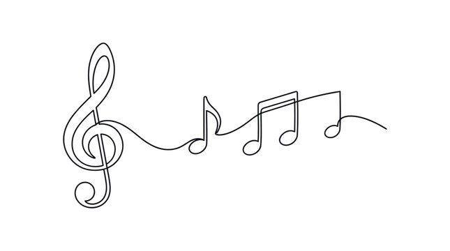 Treble clef and music notes in continuous one line drawing style