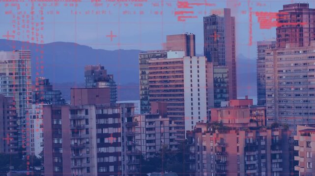 Animation of data processing over cityscape