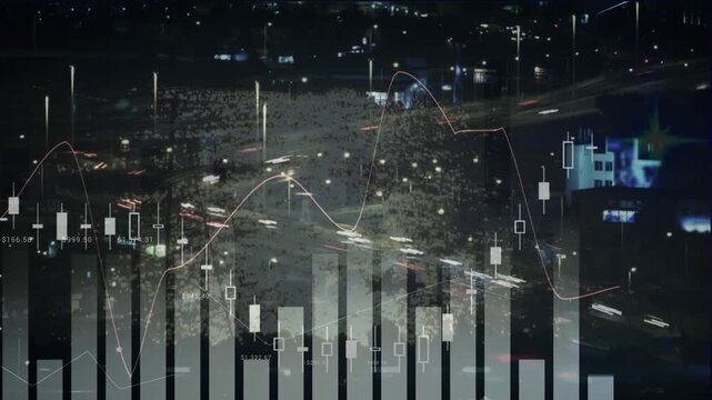 Animation of data processing over cityscape