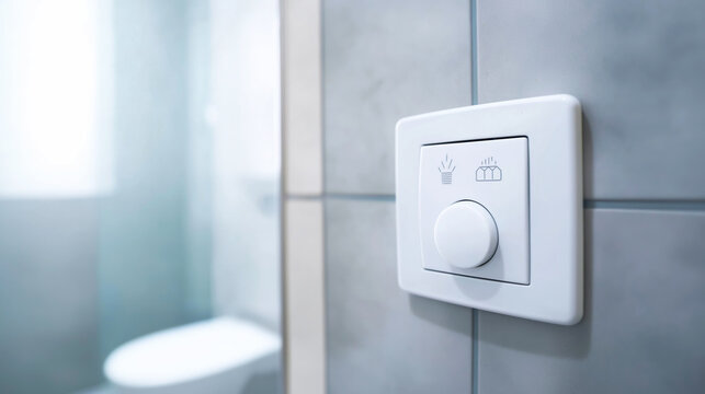 Dual flush toilet button on bathroom wall promoting water conservation and hygiene with modern design