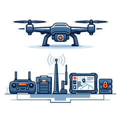 Naklejka premium Drone and communication equipment icon set