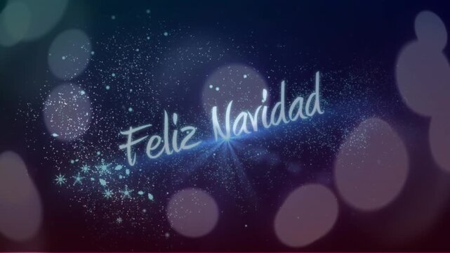Animation of feliz navidad over lights on black background