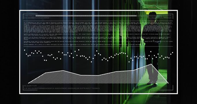 Animation of data processing on computer screen over transparent background