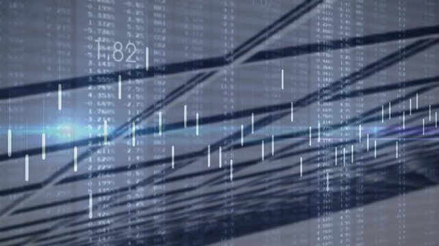 Animation of line forming graph with changing numbers over abstract background