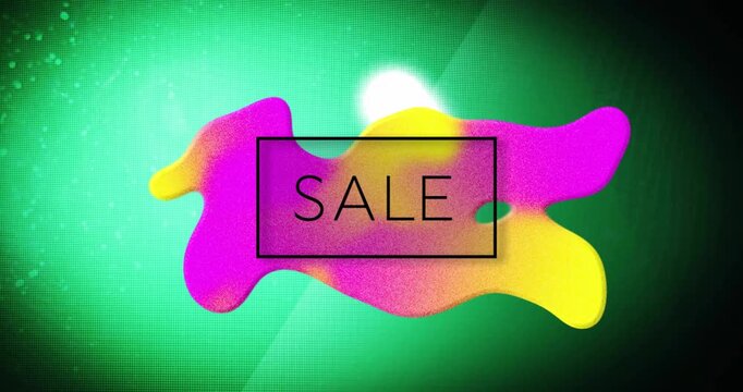 Animation of sale text over vibrant pattern background