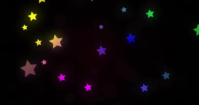 Animation of colourful stars on black background