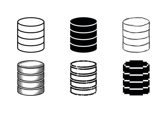 tall cylinder with horizontal lines suggesting stacked database layers, arranged as a clean  Variant 1: