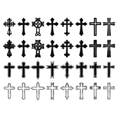 Fototapeta premium Set of Christian Cross Icons Collection Black Decorative Religious Vector Symbol