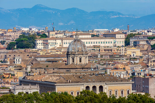 Rome cityscape with Quirinale palace seen from Janiculum hill, Italy