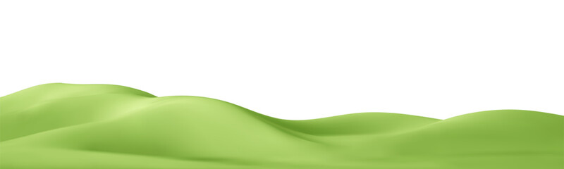 Naklejka premium 3d green hills on abstract cartoon background. 3d spring landscape green mountain, field, meadow, tree. Park scene. Nature podium isolated. Childish cartoon vector illustration