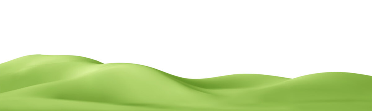 3d green hills on abstract cartoon background. 3d spring landscape green mountain, field, meadow, tree. Park scene. Nature podium isolated. Childish cartoon vector illustration