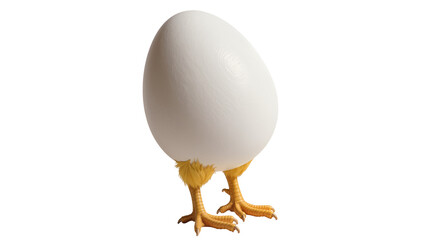 White chicken egg with yellow bird legs, isolated on transparent background © Miguel