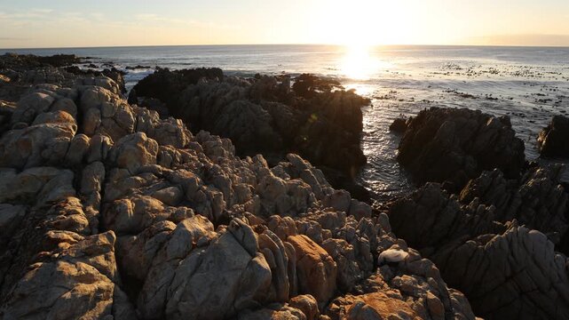 Rocky coastline of DeKelders overlooking the Atlantic Ocean, South Africa