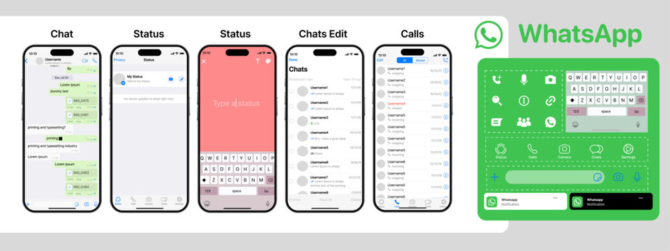 WhatsApp mockup on a white background. Social network interface template. WhatsApp social media. Voice messages and chats on the iphone screen.