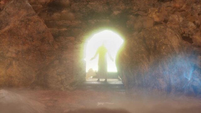 Empty Tomb of Jesus with Crosses Resurrection Easter Concept 3D Render Spiritual Background