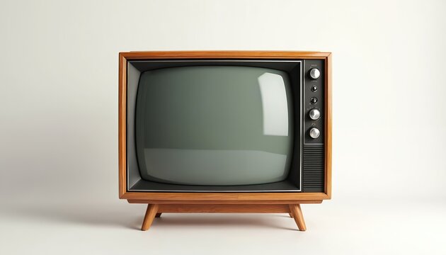 Retro television with a wood frame and analog screen. This vintage electronic device offers a look back at old entertainment technology for media content.