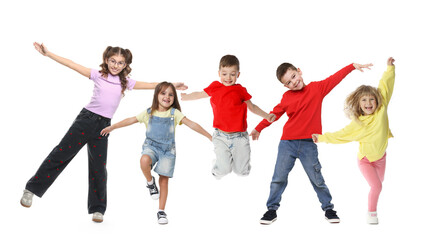 Obraz premium Happy boys and girls on white background