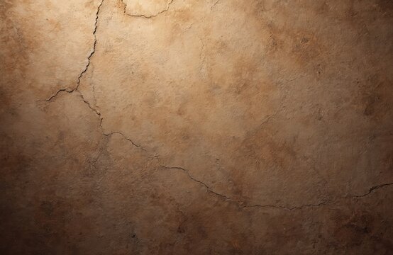 Cracked brown concrete surface texture background. Old scratched stone wall material for design overlay. Neutral rustic neutral backdrop for graphic.