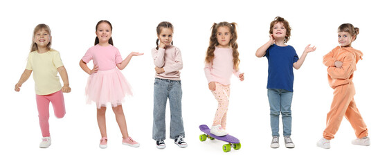 Obraz premium Cute children posing on white background. Collection of portraits
