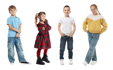 Obraz premium Cute children posing on white background. Collection of portraits
