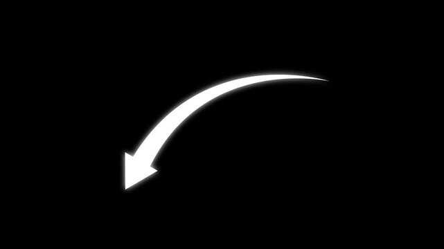 White Downward Curved Arrow on Black background.   business growth arrow and graph chart, Scroll arrows down drag button down.