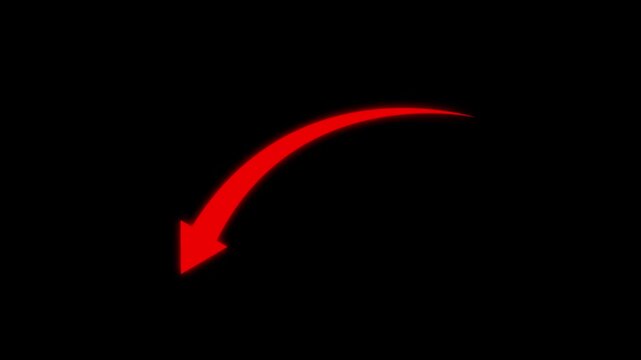 Glowing Red Arrow Pointing Downward on Black Background.   business growth arrow and graph chart, Scroll arrows down drag button down.
