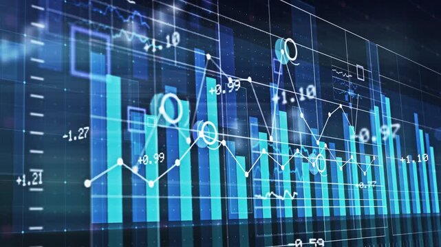 A video showcasing a futuristic financial graph with rising trends and digital data visualization.