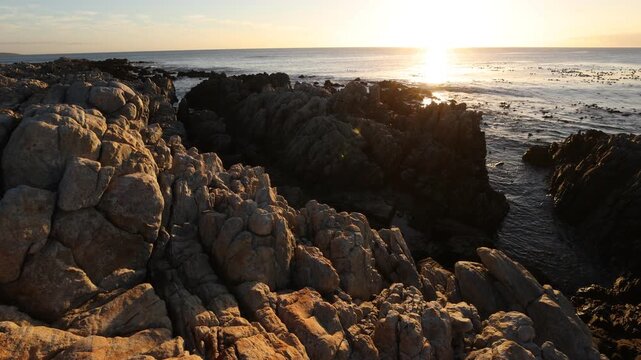 Rocky coastline of DeKelders overlooking the Atlantic Ocean, South Africa