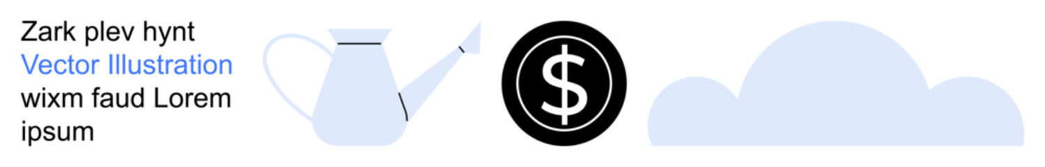 Gardening, economy, weather, savings, investment, cloud computing. Minimalist icons of a watering can, dollar sign and cloud. Gardening and economy related concepts © robu_s