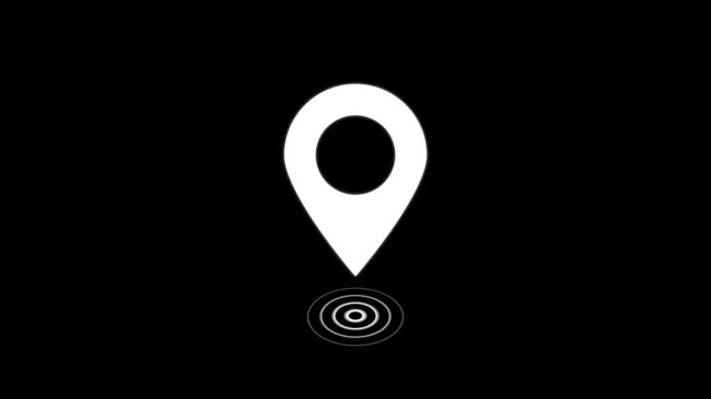 White Location Pin Icon With Concentric Circles On Black. GPS location pointer animated icon. map, and travel planning featuring red marker pins 4k.