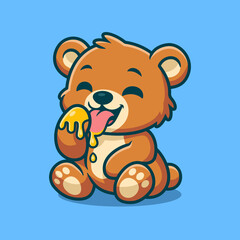 Cute Bear Cub Licking Honey Cartoon Vector Art, Illustration and Graphic © Mohammad