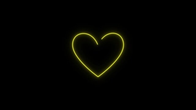 Yellow Neon Heart Outline On Black Background love. Symbol of love loss, and heartbreak in a modern glowing design