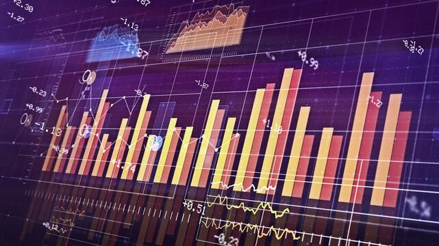 A video showcasing a detailed graph with colorful bars and grid lines on a dark background